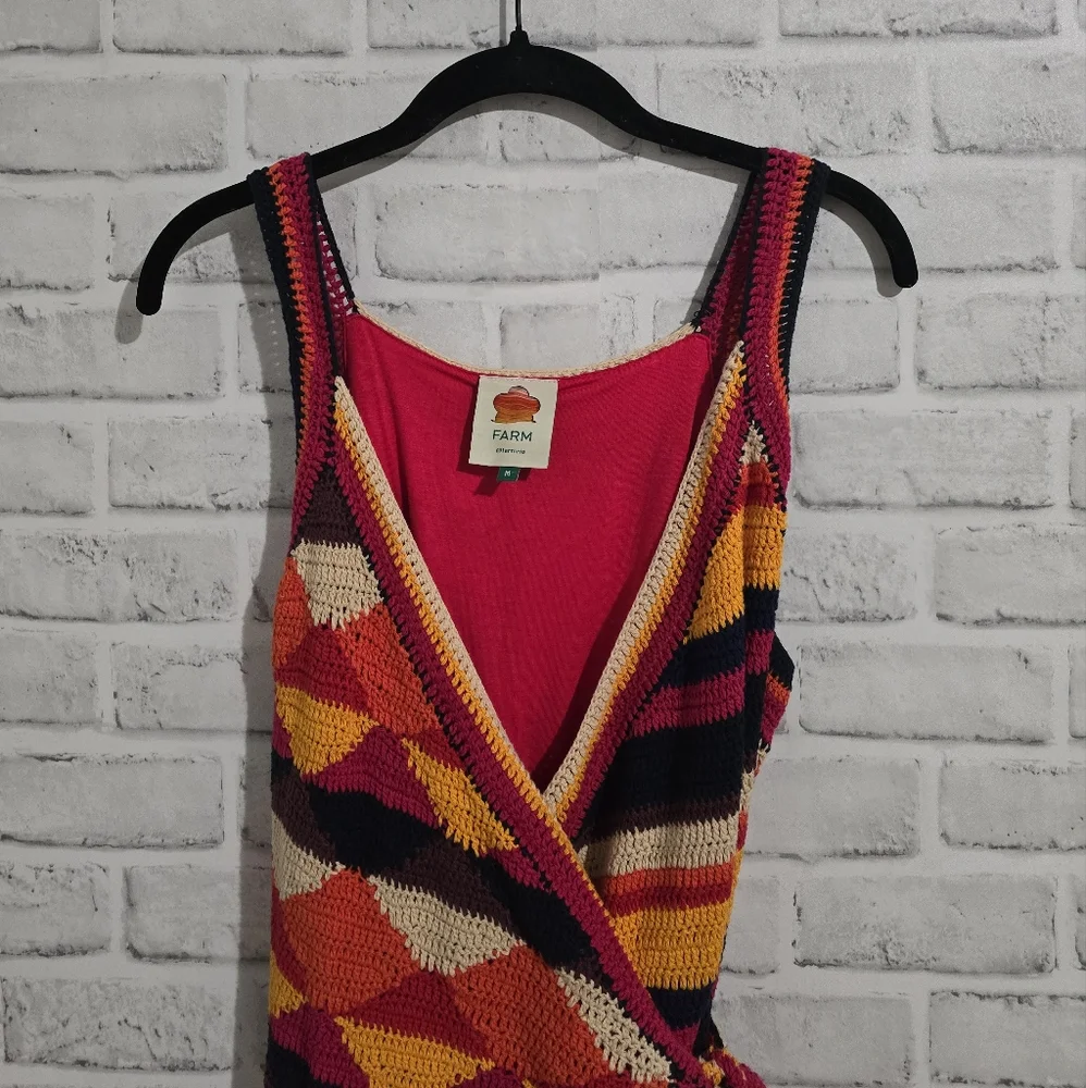 EUC Farm Rio Crochet Wrap Dress Multi size M - Picture 5 of 9